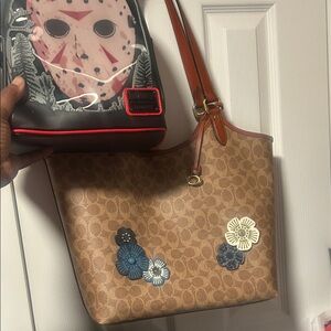 Jason & Coach Tan Signature Canvas Floral Tote Bag BUNDLE